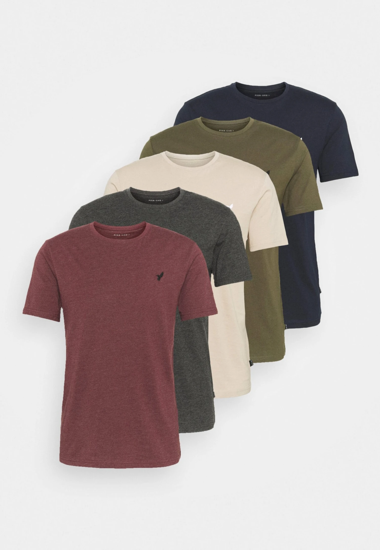Pier One 5 Pack - T-Shirt Basic - Dark Grey/Dark Blue/Olive 9 Pier One 5 Pack - T-Shirt Basic - Dark Grey/Dark Blue/Olive - Afbeelding 7