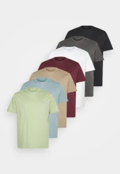Pier One 7 Pack - T-Shirt Basic - Black /Green /Bordeaux