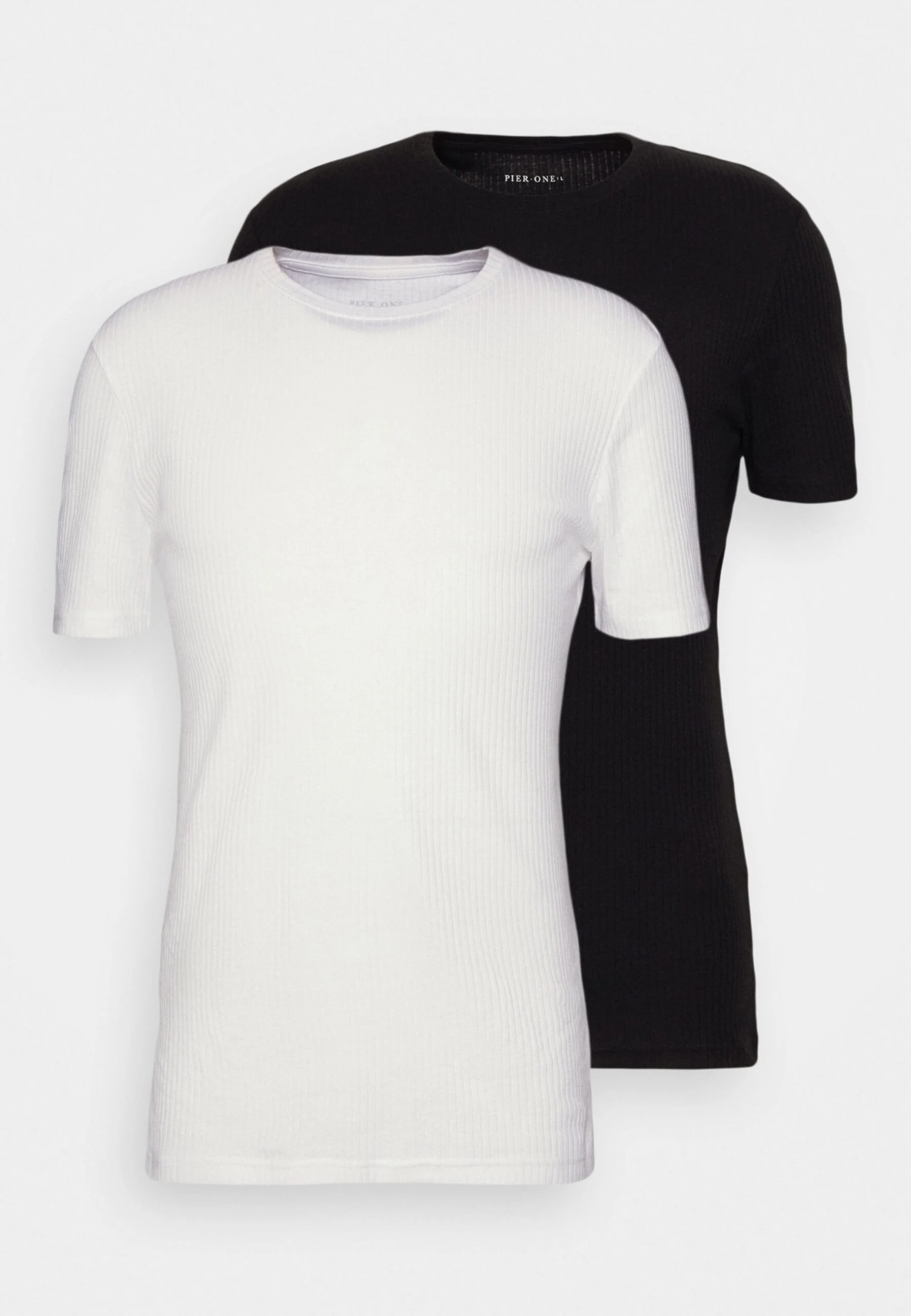Pier One Slim Fit Ribbed T-Shirt 2 Pack - T-Shirt Basic - White/Black 7 Pier One Slim Fit Ribbed T-Shirt 2 Pack - T-Shirt Basic - White/Black - Afbeelding 5