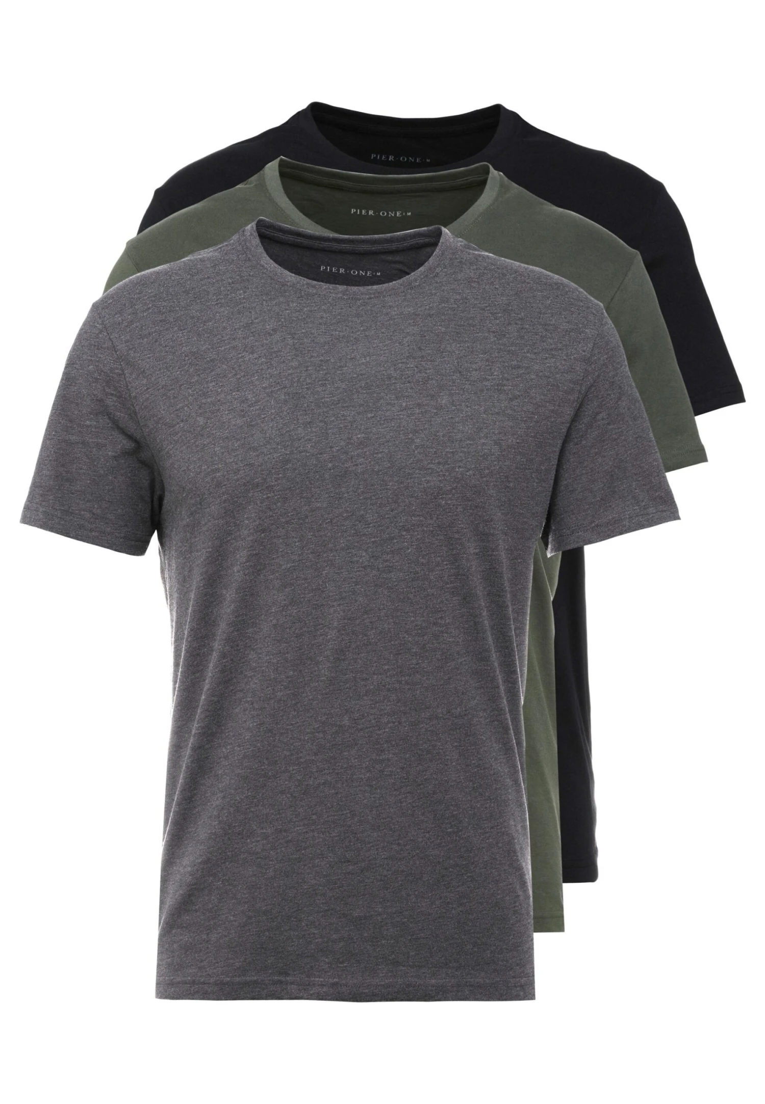 Pier One 3 Pack - T-Shirt Basic - Black/Grey/Green 8 Pier One 3 Pack - T-Shirt Basic - Black/Grey/Green - Afbeelding 6